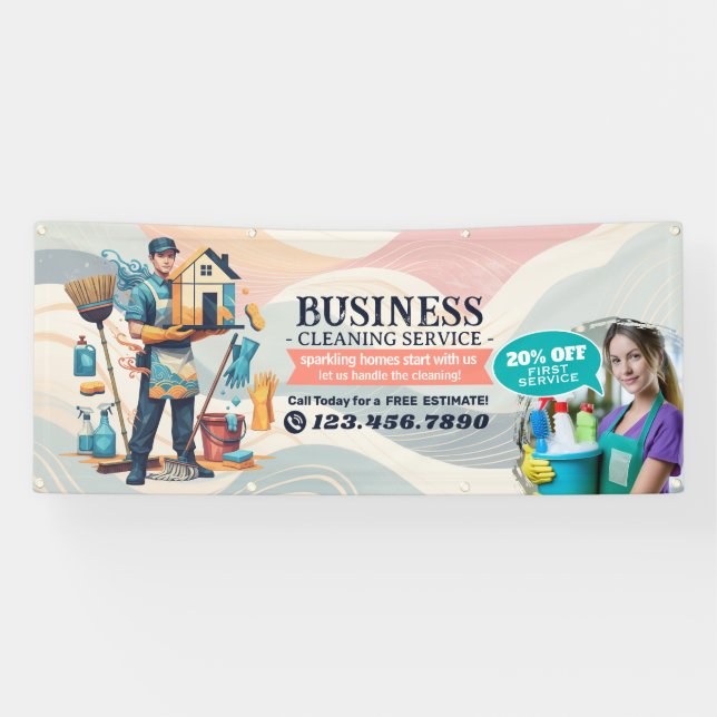 Banderoles Modern House Cleaning Maid Service Housekeeping (Horizontal)