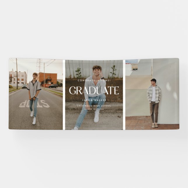 Banderoles Modern Minimal 3-Photo Graduation Party Congrats (Horizontal)