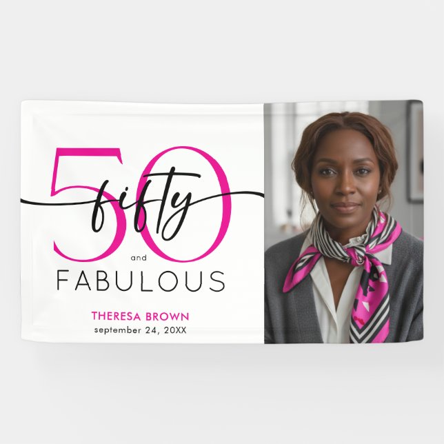 Banderoles Modern Minimal Pink Fifty Fabulous Script Birthday (Horizontal)
