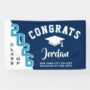 Banderoles Modern Navy Blue White 2025 Graduation Party
