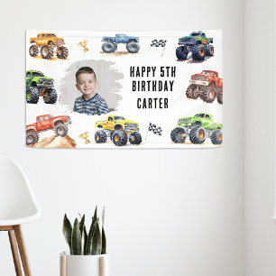 Banderoles Modern Photo   Fête d'anniversaire Monster Trucks 