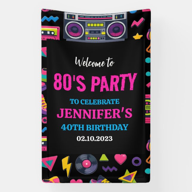 Banderoles Modern Retro Neon 80’s Birthday Party for Adults (Verticale)
