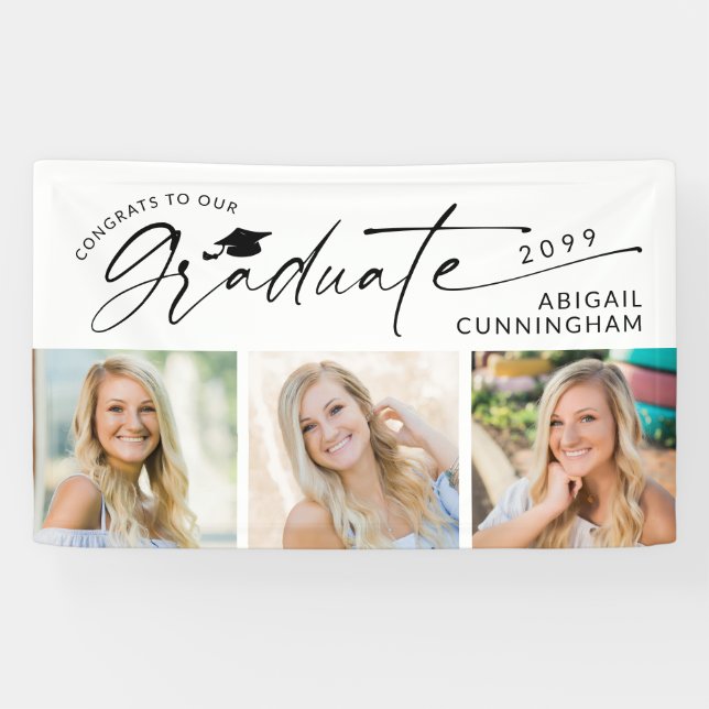 Banderoles Modern Script Graduate 3 Photos Graduation Party (Horizontal)