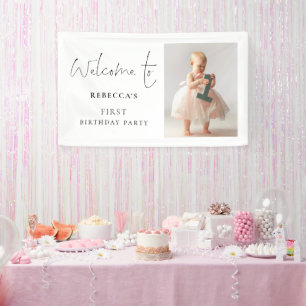 Banderoles Modern Script Photo Bienvenue 1ère fête d'annivers
