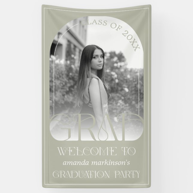 Banderoles Modern Stone Grey Arch Photo Graduation Welcome  (Vertical)