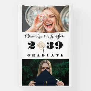 Banderoles Modern Two Photo Bold Script Graduation Party