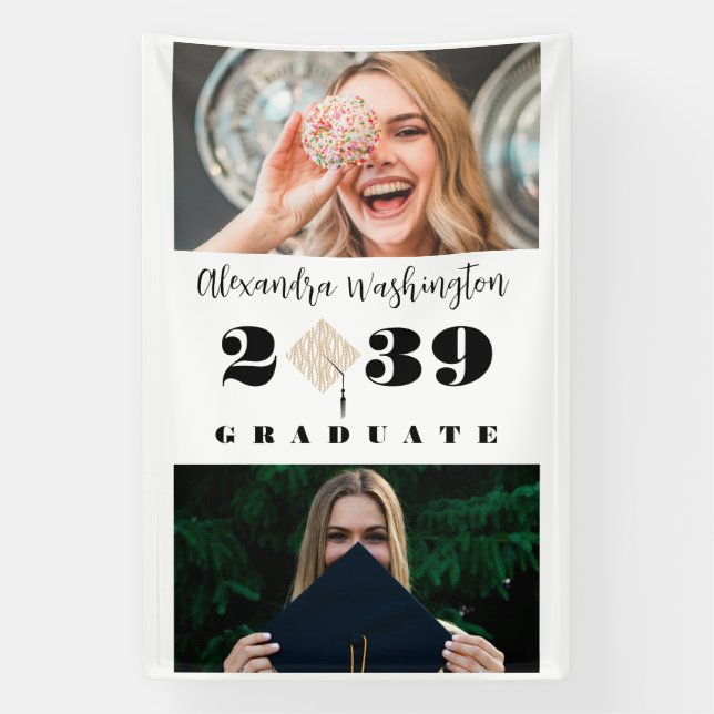 Banderoles Modern Two Photo Bold Script Graduation Party (Verticale)
