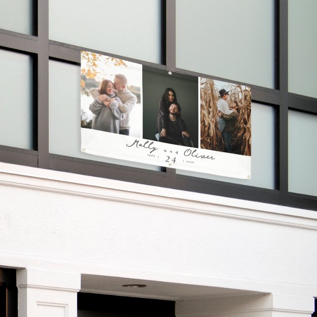 Banderoles Moderne 3 Photos Champagne Shimmer Mariage (Bâtiment extérieur)