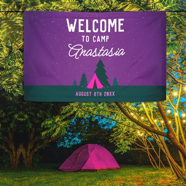 Banderoles Moderne Accueil de feu de camp rose violet pour fi (Créateur téléchargé)