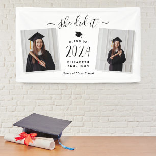 Banderoles Moderne Chic Elle L'A Fait Diplômée 2 Photo Gradua