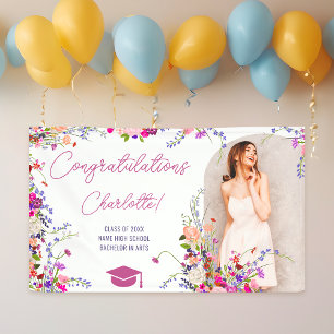 Banderoles Moderne chic fleurs sauvages script graduation pho