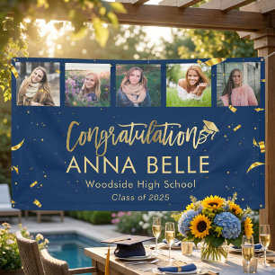 Banderoles Moderne Chic Gold Script Photo Collage Graduation