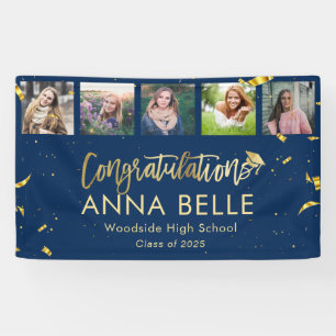 Banderoles Moderne Chic Gold Script Photo Collage Graduation