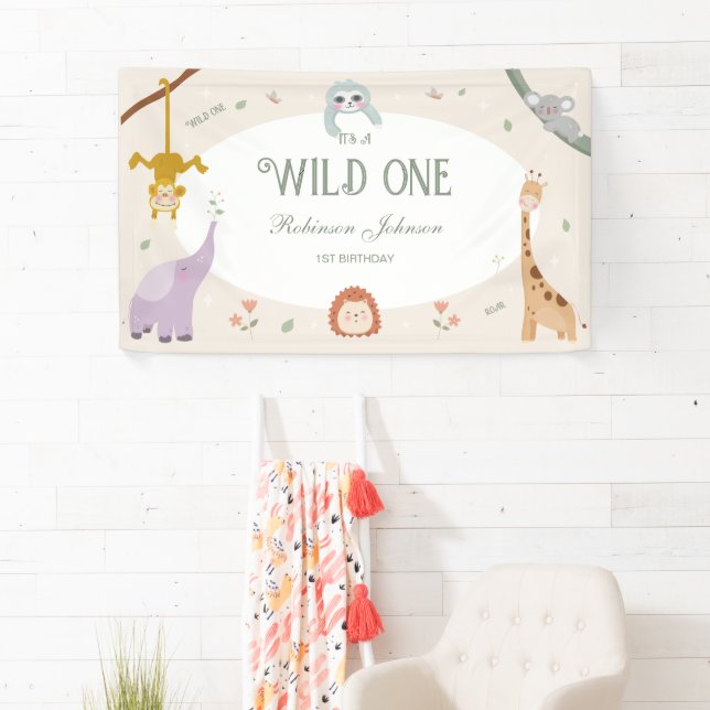 Banderoles Moderne Cute Wild One Safari Animaux 1er Anniversa (En situation)