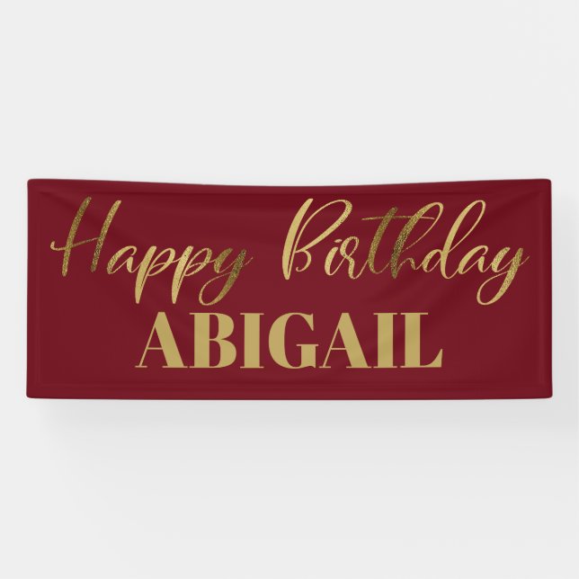 Banderoles Moderne Script Bourgogne Or Joyeux Anniversaire (Horizontal)