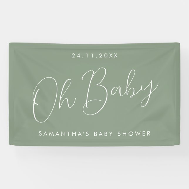 Banderoles Moderne Script Vert Sauge Oh Baby Shower (Horizontal)