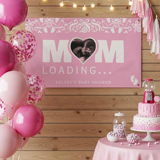 Banderoles Mom Loading Photo Ultrasound Pink Baby Shower (Mom Loading Photo Ultrasound Pink Baby Shower Banner
)