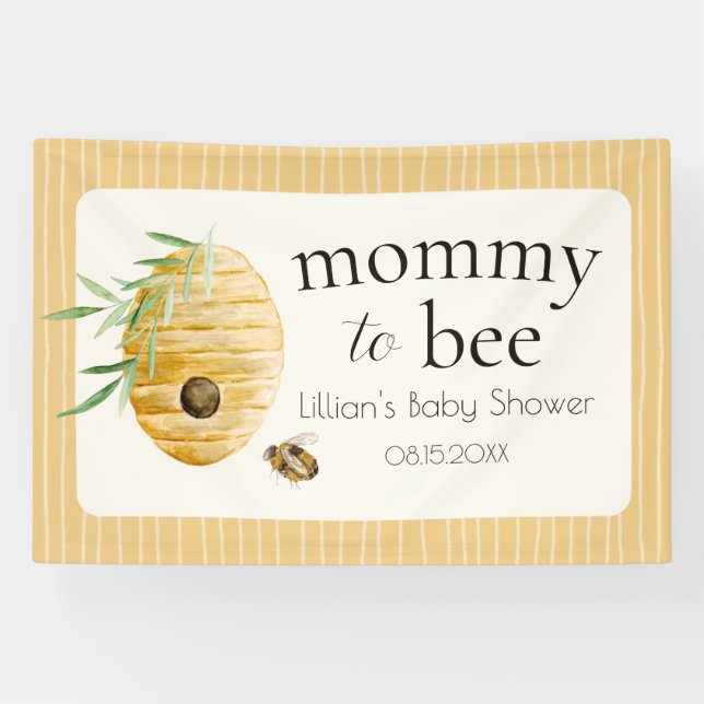 Banderoles Mommy To Bee Striped Yellow Honey Bee Baby Shower  (Horizontal)