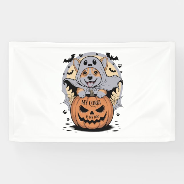 Banderoles Mon Corgi est mon Boo Halloween (Horizontal)