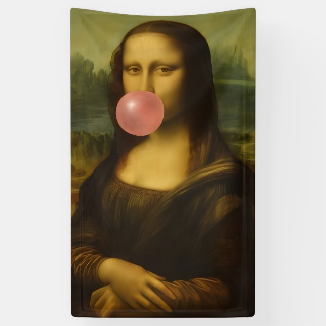 Banderoles Mona Lisa soufflant de bulle rose (Vertical)