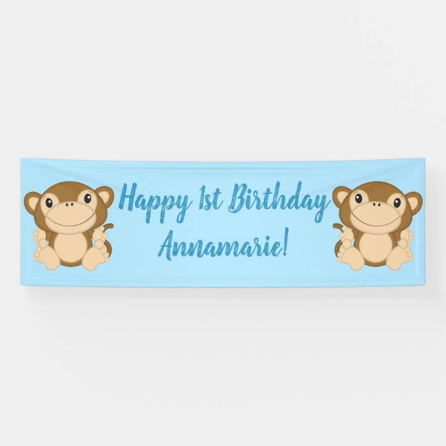 Banderoles Monkey Birthday Party Blue (Horizontal)