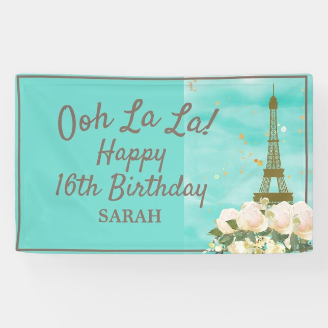 Banderoles Monnaie Turquoise Gold Sweet 16 Paris Tour Eiffel (Horizontal)