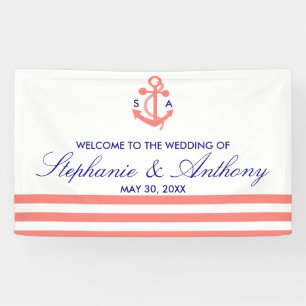 Banderoles Monogramme Coral rose Nautique et Mariage bleu mar