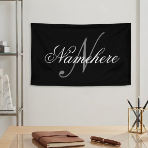 Banderoles Monogramme de nom personnalisé unique noir et blan