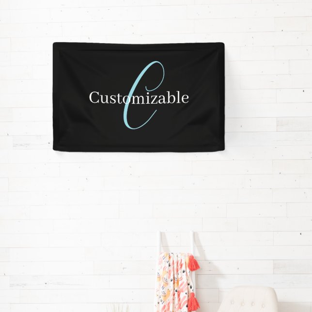 Banderoles Monogramme de script cursif éditable Noir Bleu Bla (Insitu)