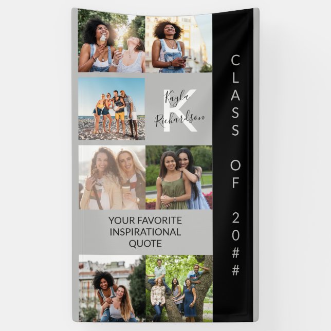 Banderoles Monogramme et devis personnalisé Collage de photos (Vertical)