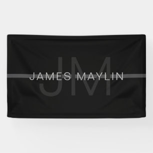 Banderoles Monogramme gris foncé, nom et rayure géométrique
