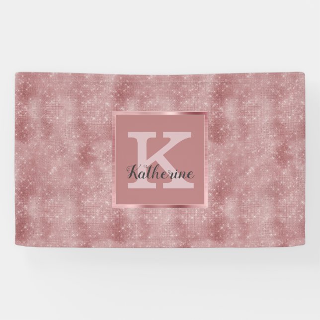 Banderoles Monogramme Rose d'or de la fillette Dusty Nom (Horizontal)
