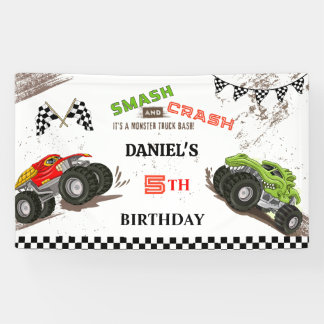 Banderoles Monster truck smash and crash cute 5th birthday