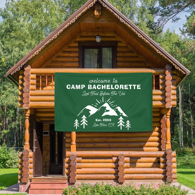 Banderoles Montagnes Green White Camp Bachelorette Bienvenue (Mountains Green White Camp Bachelorette Welcome Banner
)