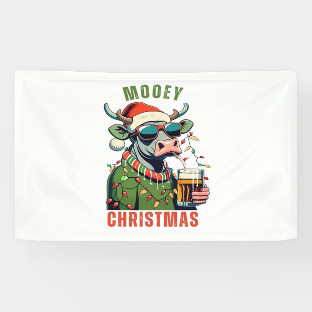 Banderoles Mooey Noël Highland Cow Light Santa Hat T-Shi (Horizontal)