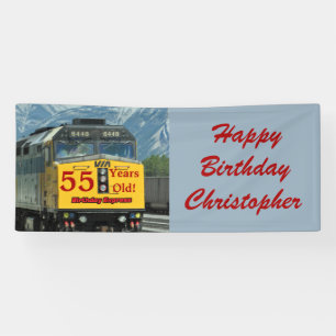 Banderoles Moteur de train jaune personnalisé 55e anniversai