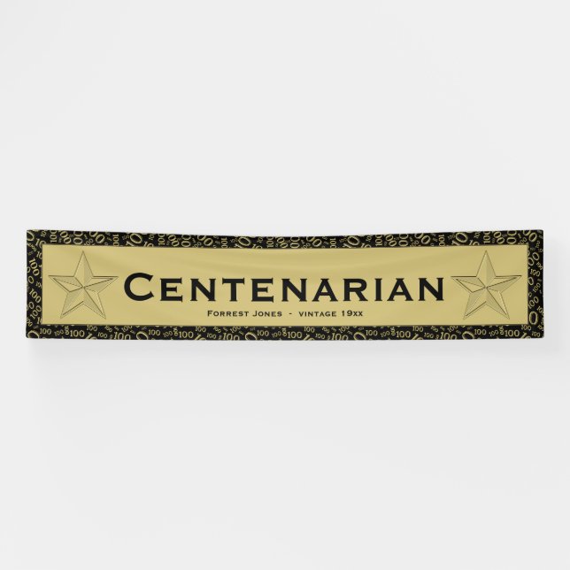 Banderoles Motif "CENTENARIEN" 100e anniversaire Noir/Or (Horizontal)