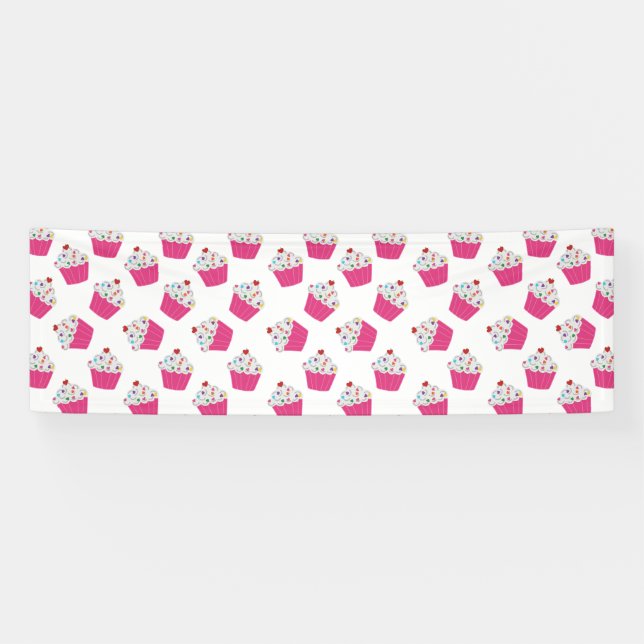 Banderoles Motif Cupcake rose clair au dessert (Horizontal)