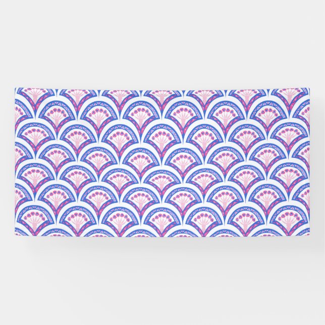 Banderoles motif damassé floral bleu (Horizontal)