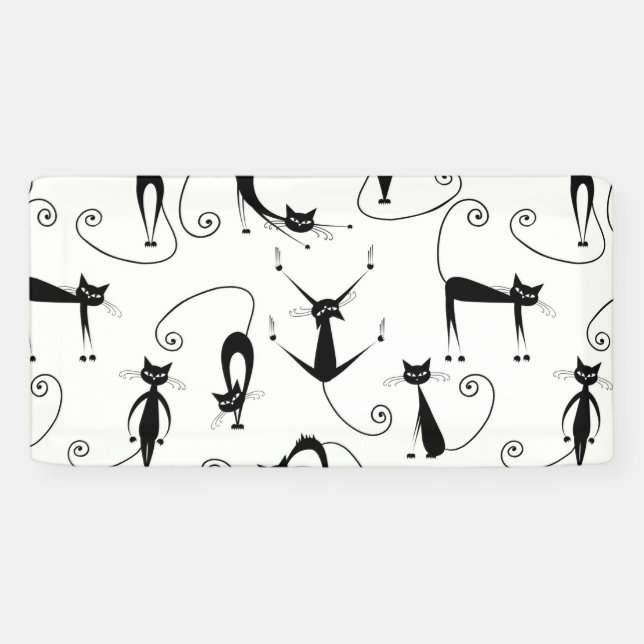 Banderoles Motif de chat noir élancé fantaisiste (Horizontal)