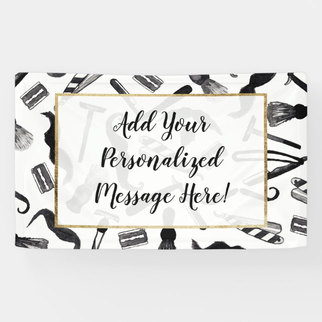 Banderoles Motif de coiffeur d'aquarelle de rasoir de rasoir (Horizontal)