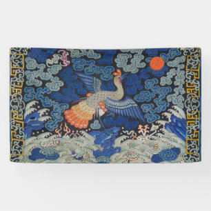 Banderoles Motif de grue chinoise vintage : bleu impérial
