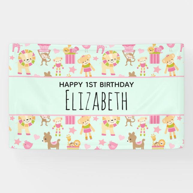Banderoles Motif mignon avec des animaux et jouets heureux An (Horizontal)