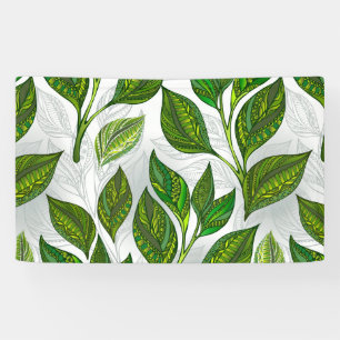 Banderoles Motif sans couture avec Feuilles de thé vert