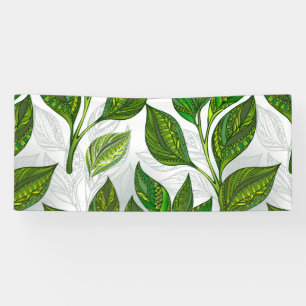 Banderoles Motif sans couture avec Feuilles de thé vert