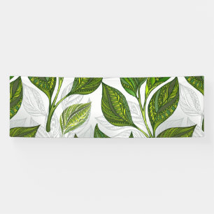 Banderoles Motif sans couture avec Feuilles de thé vert