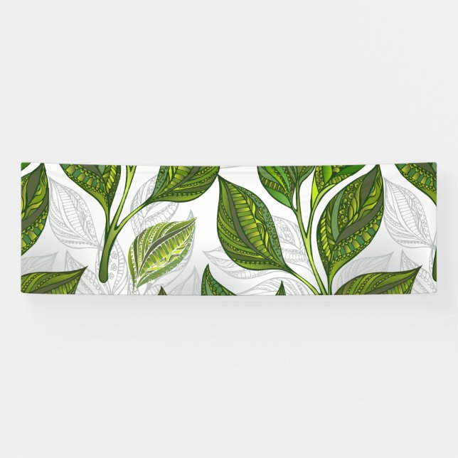 Banderoles Motif sans couture avec Feuilles de thé vert (Horizontal)