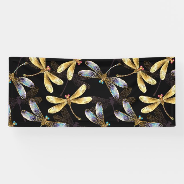 Banderoles Motif sans couture avec libellules d'or (Horizontal)