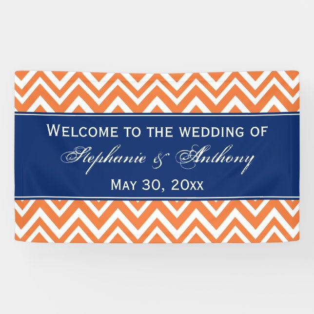 Banderoles Motif Zigzag orange avec Mariage bleu royal (Horizontal)