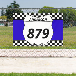 Banderoles Motocross Custom Dirt Bike Number Plate on Blue